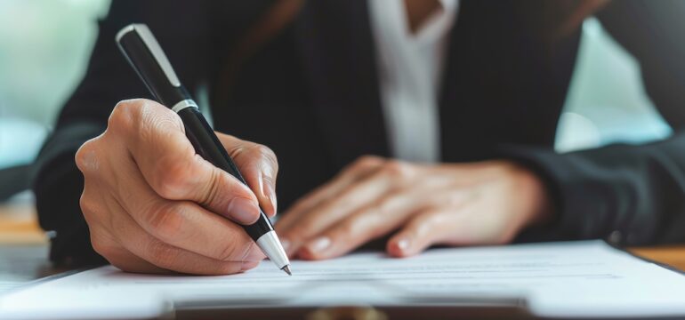 Man filling out document to request written verification of employment.