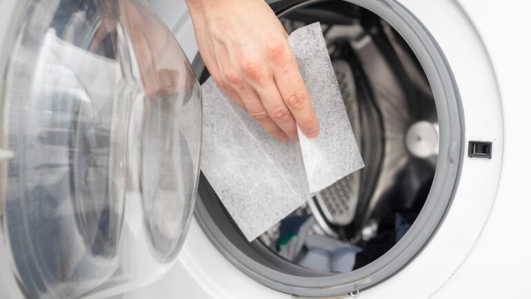 Soften your laundry by droping dryer sheets into your dryer or washing mashine by hand, so it will smell fresh.