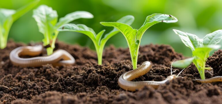 Lush vegetable garden with earth worms to improve the soil.